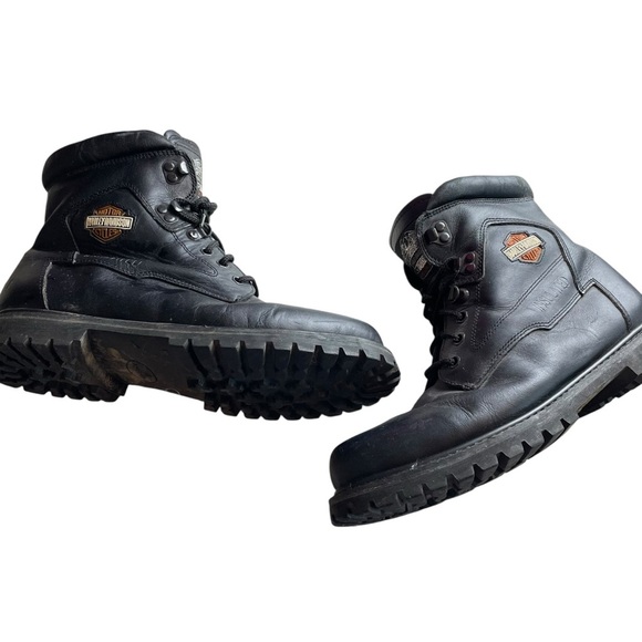 Harley-Davidson Men’s Black Leather Lace-Up Motorcycle Boots Size 10 - Picture 1 of 7